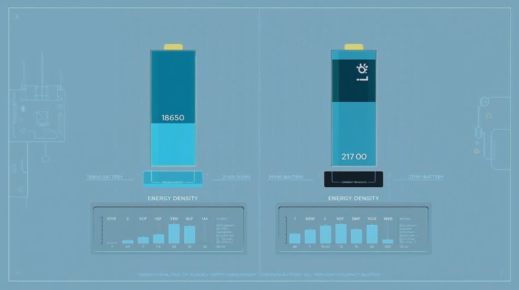 Chart comparing capacity (mAh) and energy density (Wh/kg) between 18650 and 21700 cells