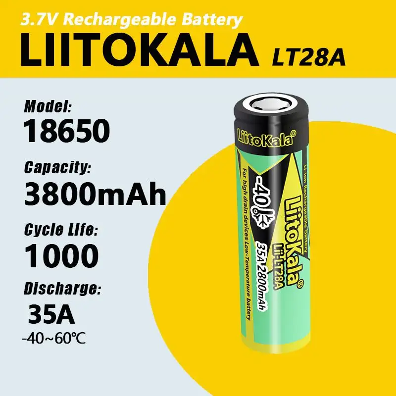LiitoKala LT28A 18650 2800mAh Low Temperature High-Drain Rechargeable Battery – 3.7V Li-ion Cell - Image 3