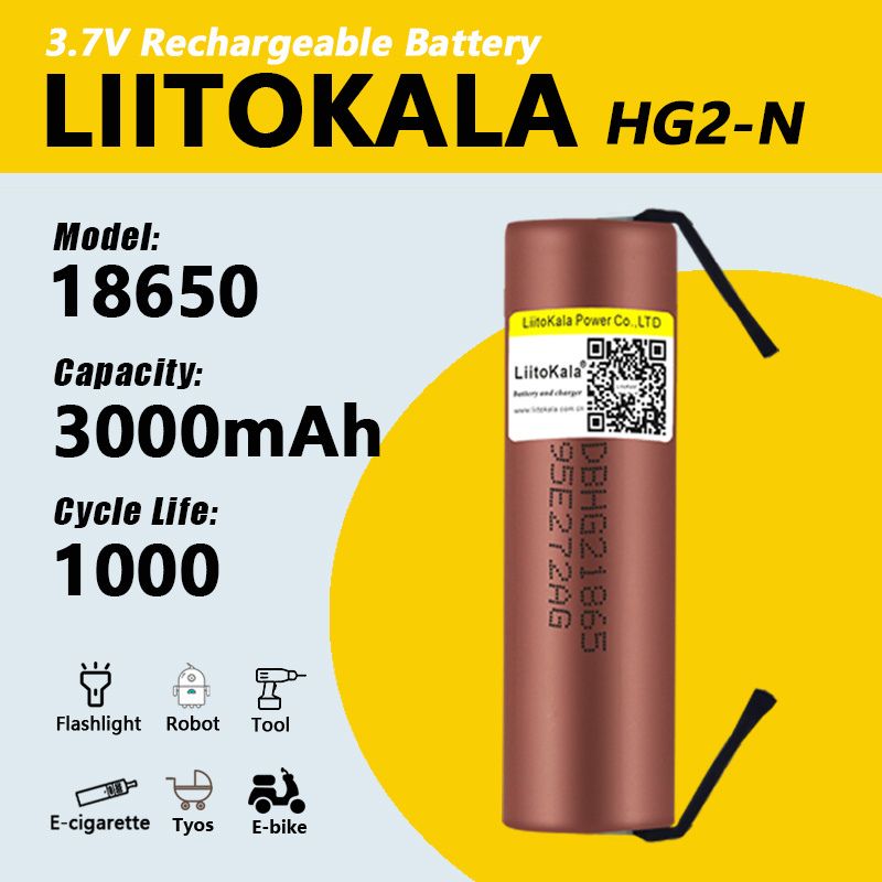 LiitoKala Lii-HG2-N 18650 3000mAh High Drain Rechargeable Battery with Nickel Tabs – 3.7V Li-ion Cell - Image 2